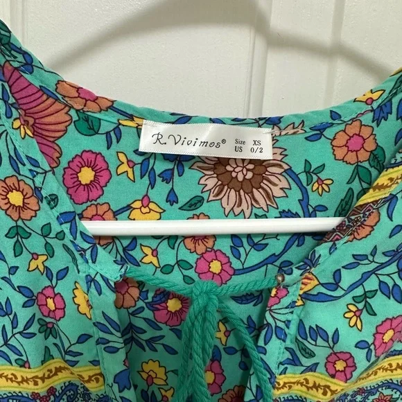 R. Vivimos Turquoise Floral Maxi Dress with Tassel Tie size XS - Picture 4 of 6